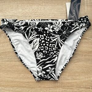 AQUA COUTURE Black & White Floral Bikini Bottom | SIZE S